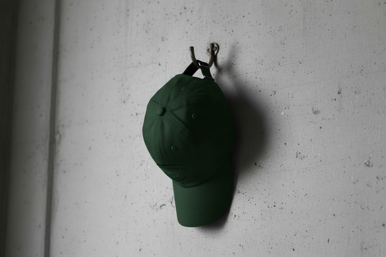 Gorra verde en pared urbana